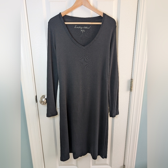 Territory Ahead Long Sleeve Pima Cotton Midi Dress Black Small - Picture 7 of 7